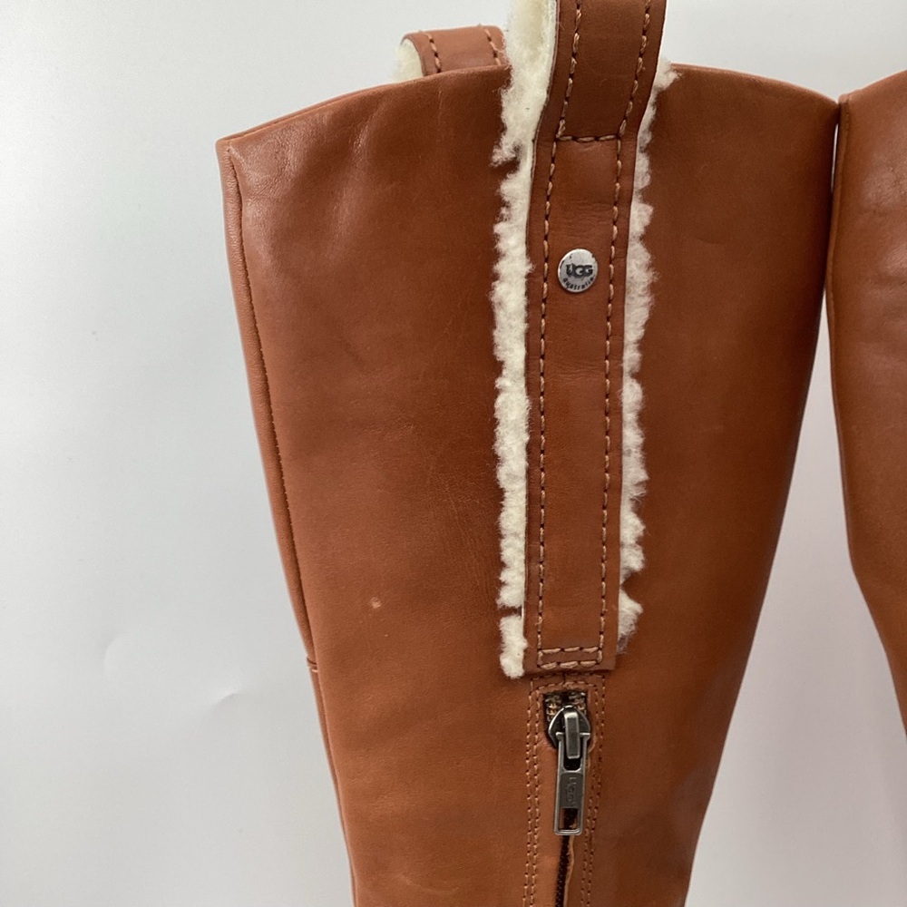 UGG Women's Tall Tan Leather Heeled Boots - Picture 8 of 16